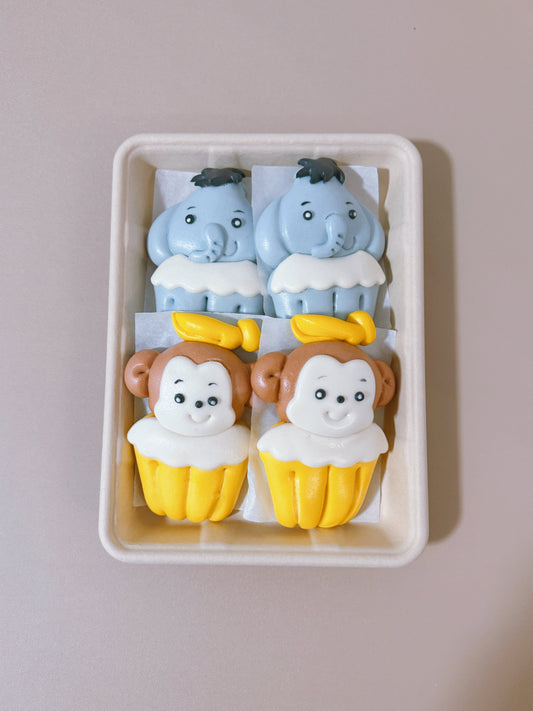 Little Monkey and Elephant cupcake Buns/4pcs